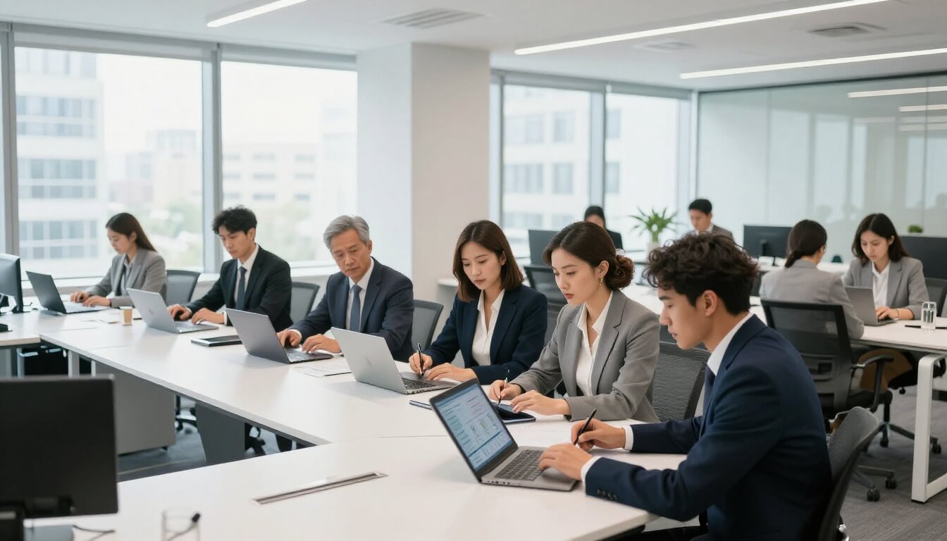 professionnels discutant du krach immobilier dans un bureau moderne