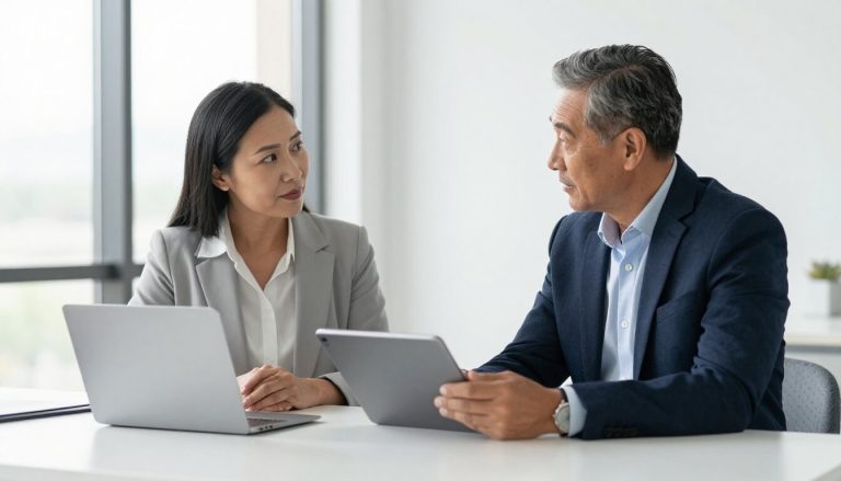 personnes discutant plans départ retraite dans bureau épuré
