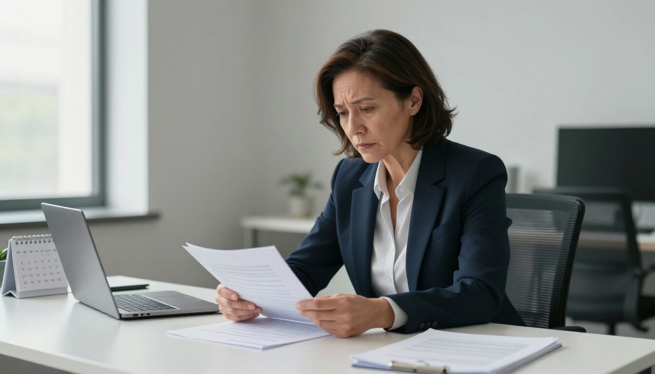 femme professionnelle examinant des documents pour reconnaissance inaptitude