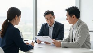 collaborateurs discutant d'une prime de départ à la retraite au bureau