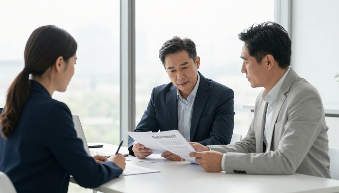 collaborateurs discutant d'une prime de départ à la retraite au bureau