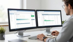 expert SEO analysant des données de mots-clés au bureau