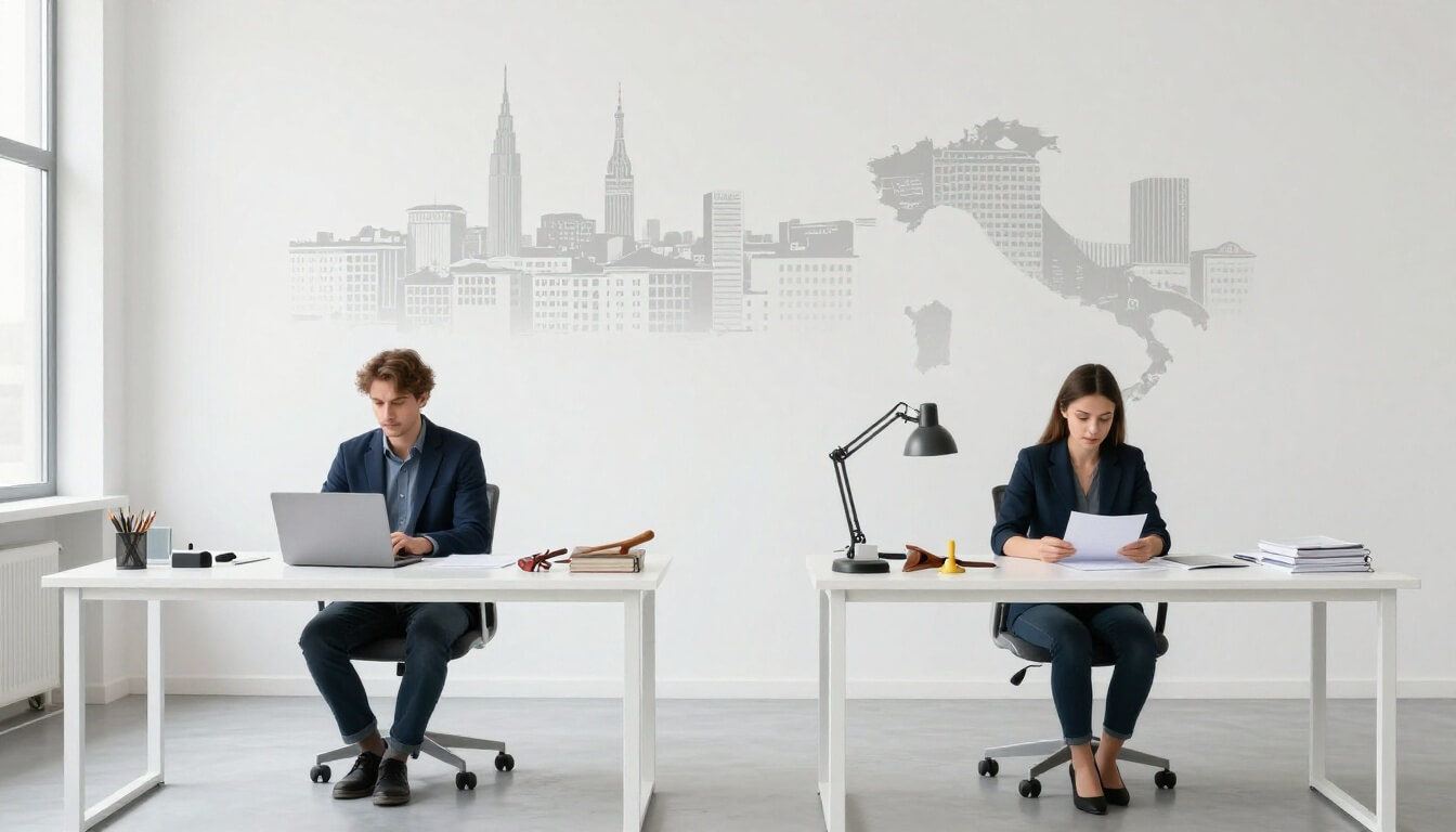 contraste entre bureaux urbain de Milan et rural en Calabre