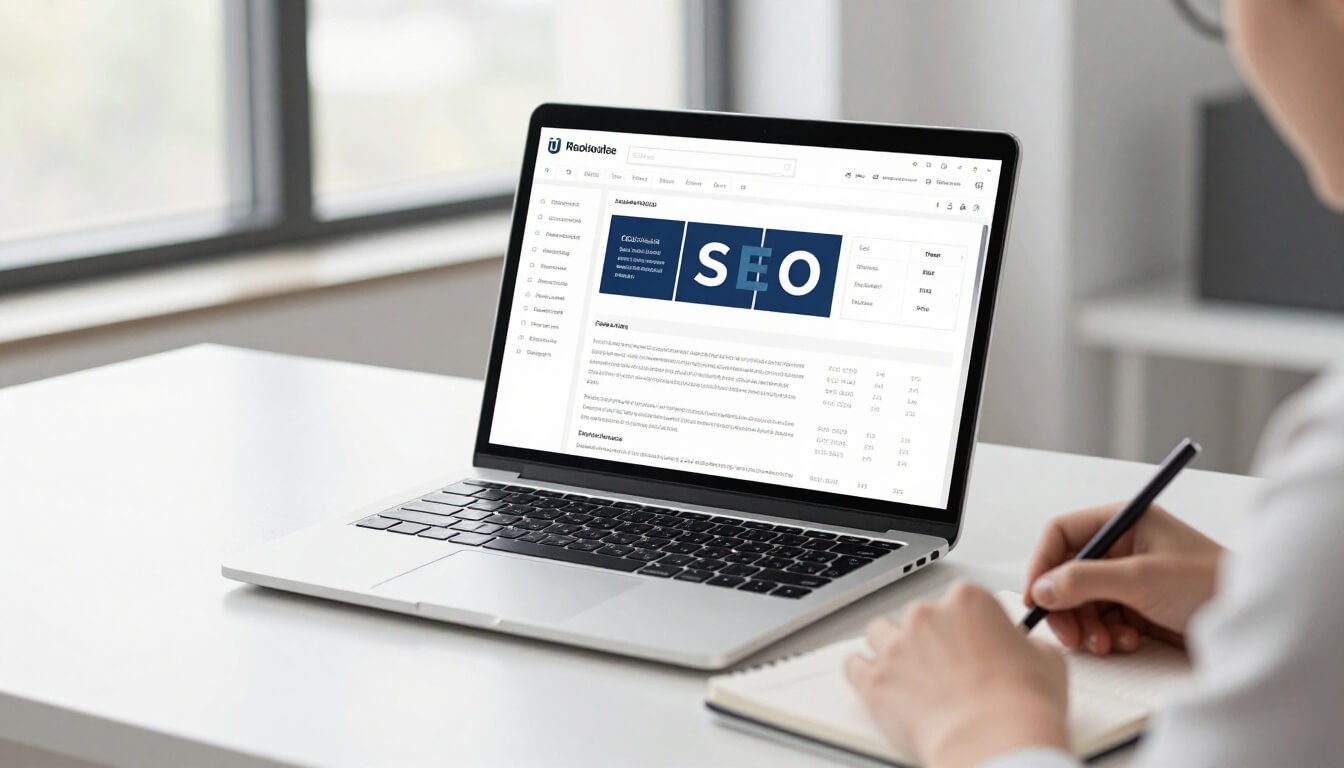 professionnel analysant un rapport SEO structuré au bureau