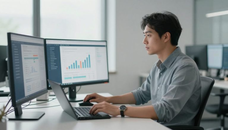 Analyste SEO professionnel examinant des données de site web