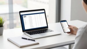 bureau professionnel avec audit seo local sur ordinateur moderne