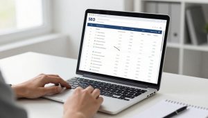analyste SEO examinant la baisse trafic SEO sur écran bureau