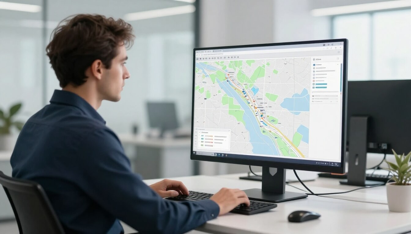 professionnel analysant carte digitale des zones géographiques SEO