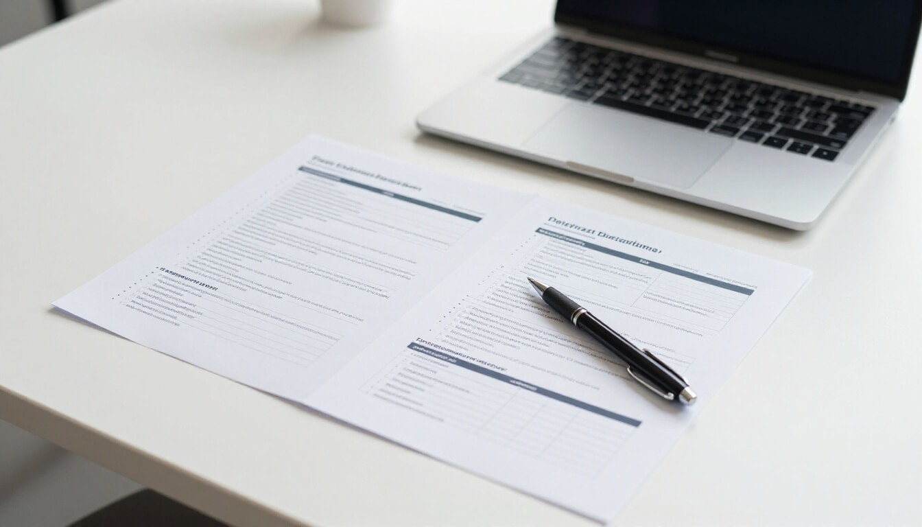 documents structurés avec titres, listes et tableaux sur un bureau épuré