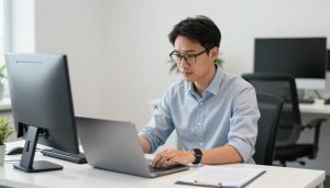 chef de projet SEO coordonnant une réunion en bureau moderne