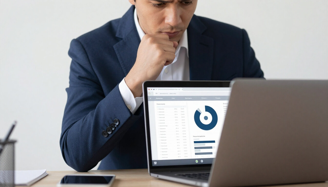 professionnel inquiet analysant chute trafic SEO sur ordinateur