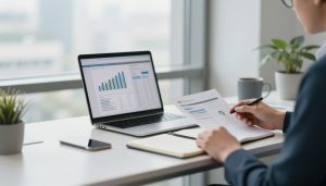 professionnel analysant stratégie seo éthique au bureau moderne