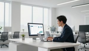 professionnel optimisant SEO on-page sur ordinateur moderne