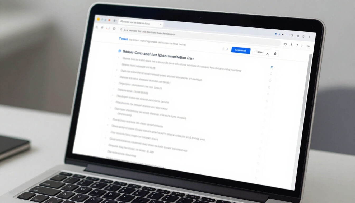 Écran d'ordinateur affichant un tableau de bord d'audit SEO flou