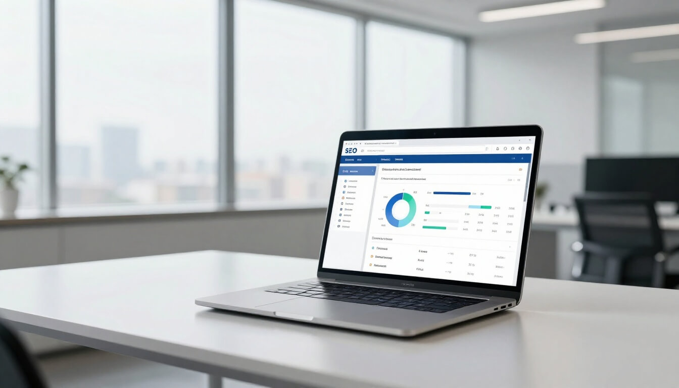 professionnel analysant tableau de bord SEO white hat sur ordinateur