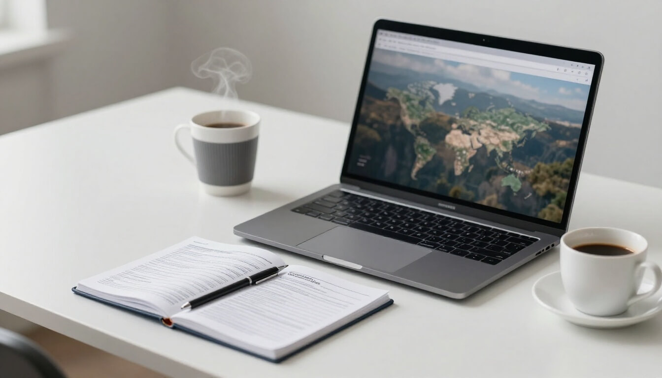 bureau professionnel avec ordinateur et documents de fiscalité internationale