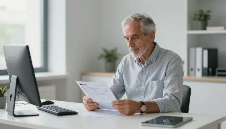 retraité étranger consultant ses documents de retraite en bureau