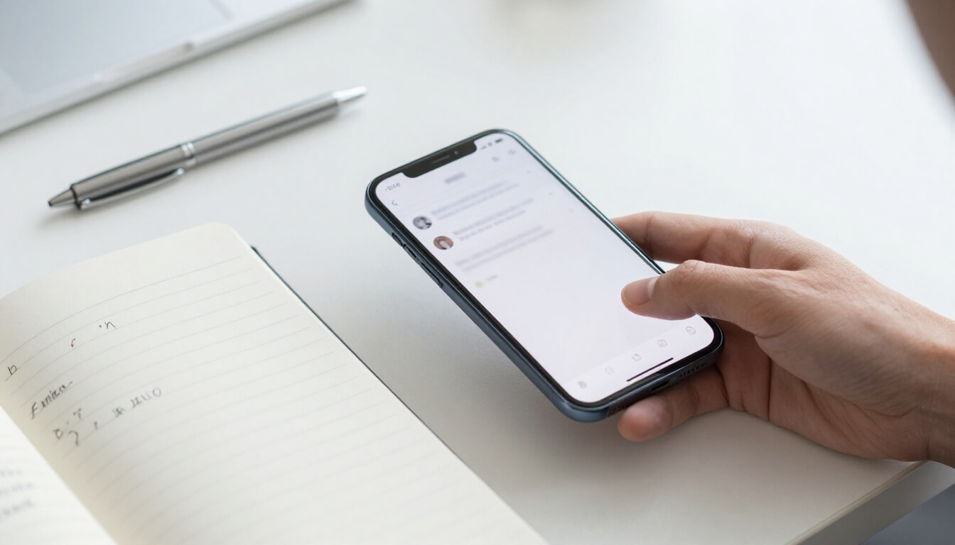 bureau minimaliste avec smartphone et notes pour SMS d'excuse absence