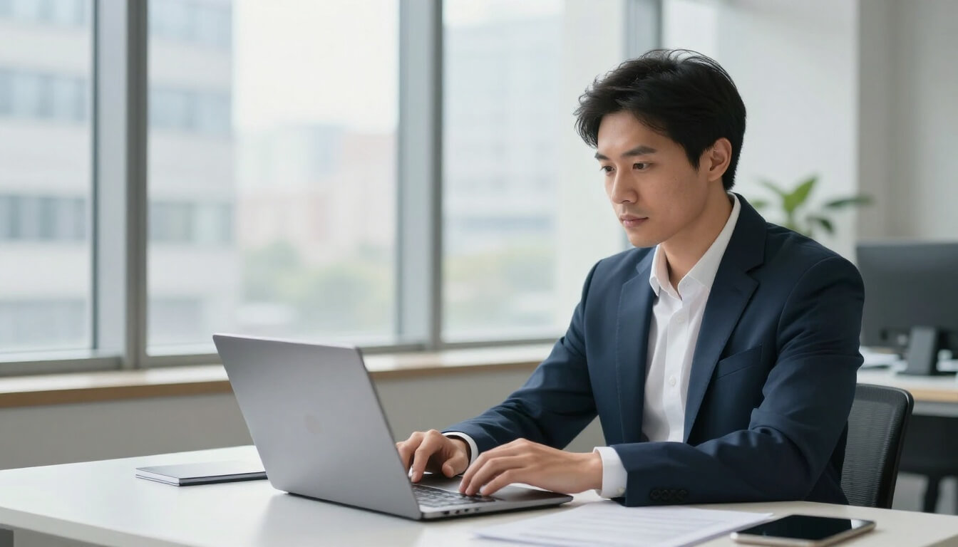 manager consultant un smartphone dans un bureau professionnel lumineux